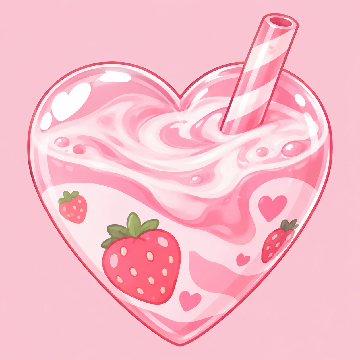 Cute heart pfp shaped like strawberry milk with creamy pink swirls and a straw