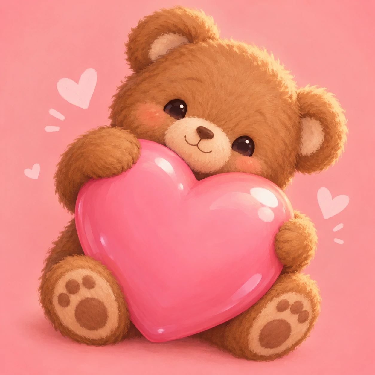 Cute heart pfp featuring a tiny teddy bear hugging a glossy pink heart