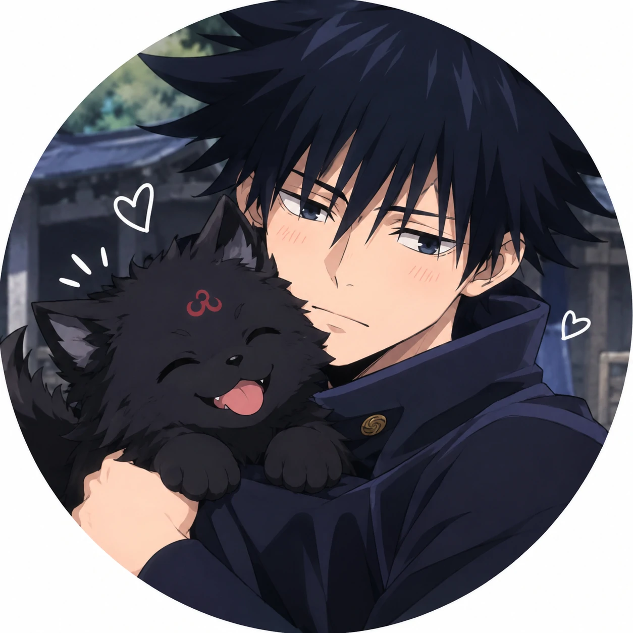 Cute JJK PFP of Megumi Fushiguro with his divine dog shikigami puppy