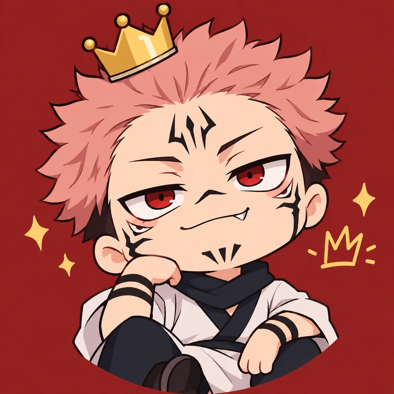 Cute chibi Sukuna PFP wearing a tiny golden crown