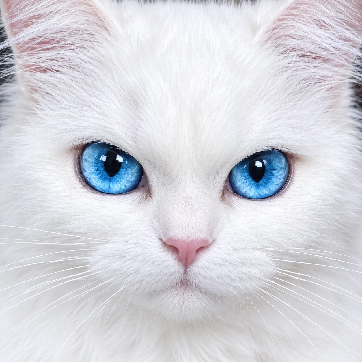 Cute white cat PFP close-up with bright blue eyes and clean white fur