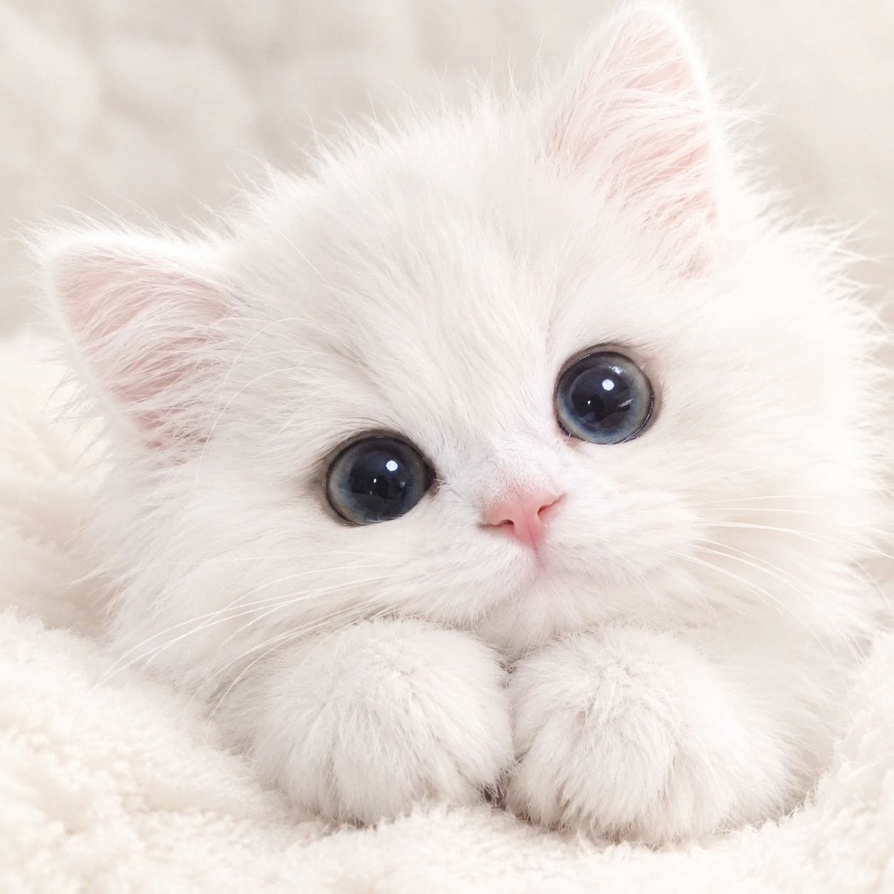 Cute white cat PFP with a fluffy kitten and soft pale background