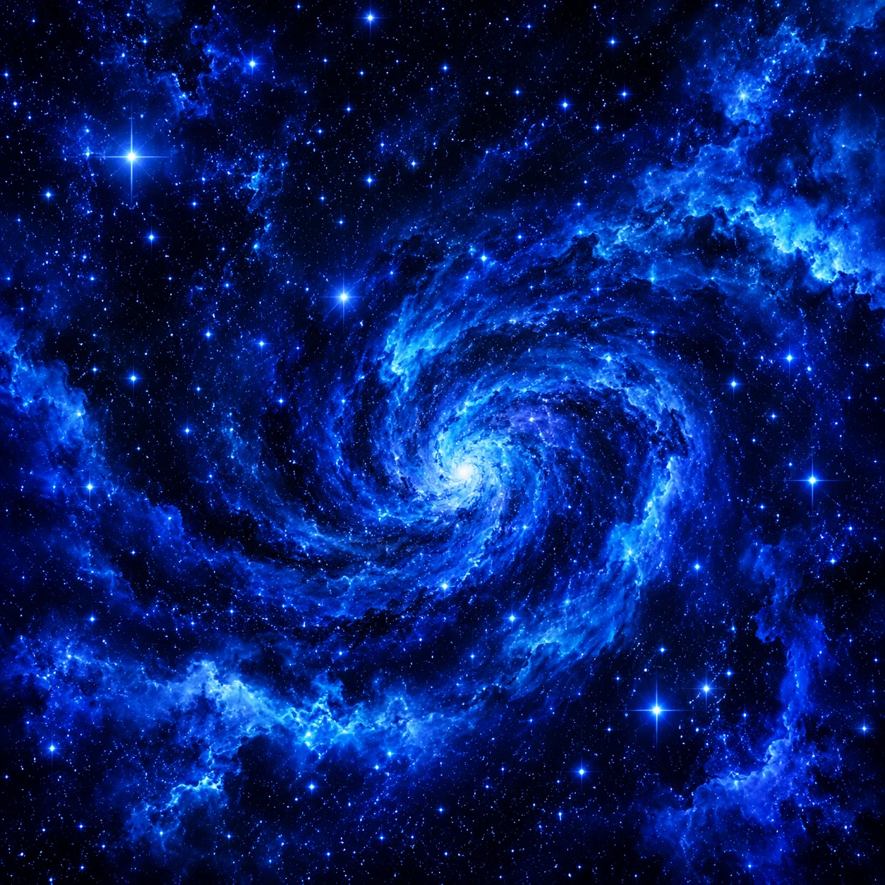 Dark blue galaxy profile picture filled with stars and swirling cosmic nebula