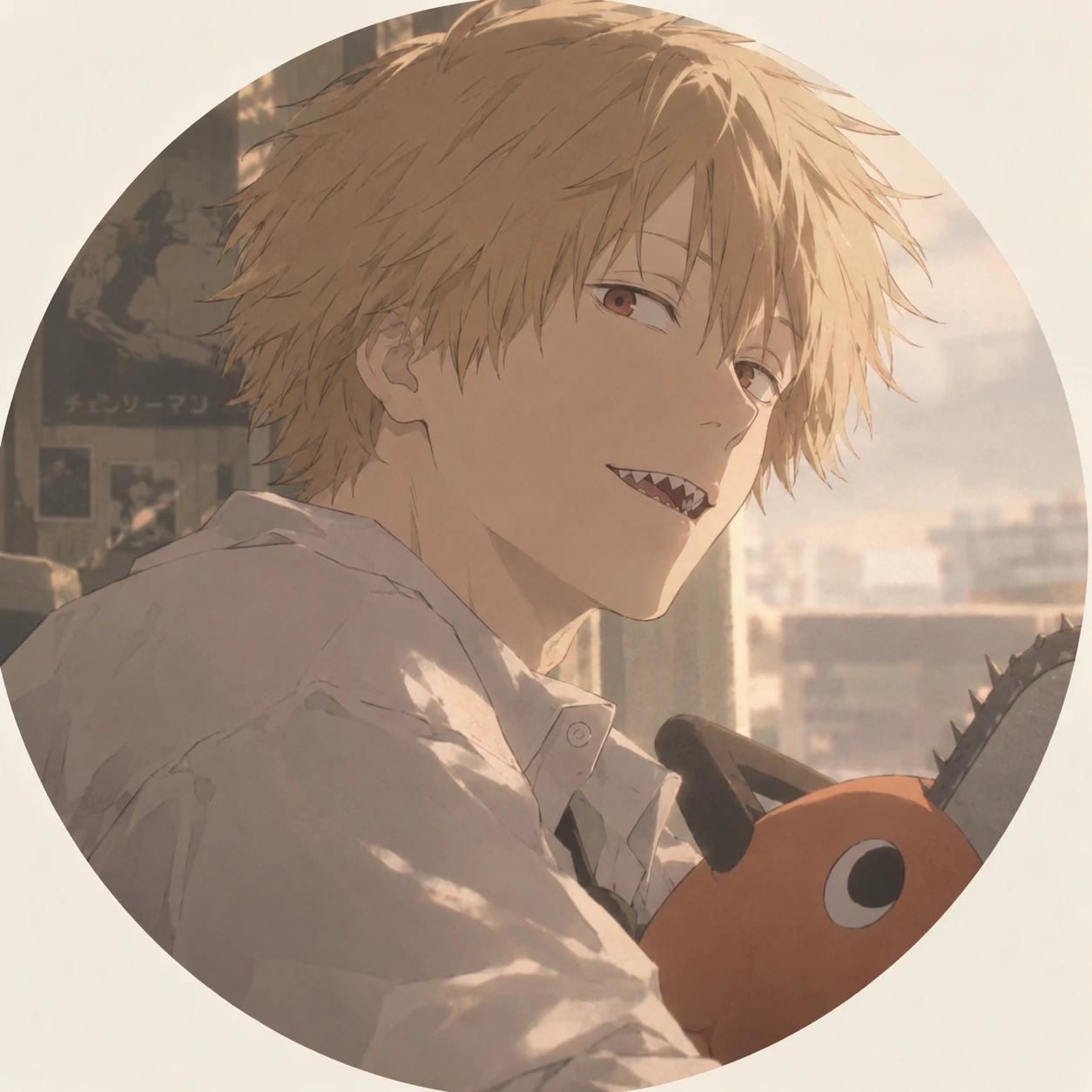 Aesthetic Denji PFP with soft muted tones and gentle lighting from Chainsaw Man