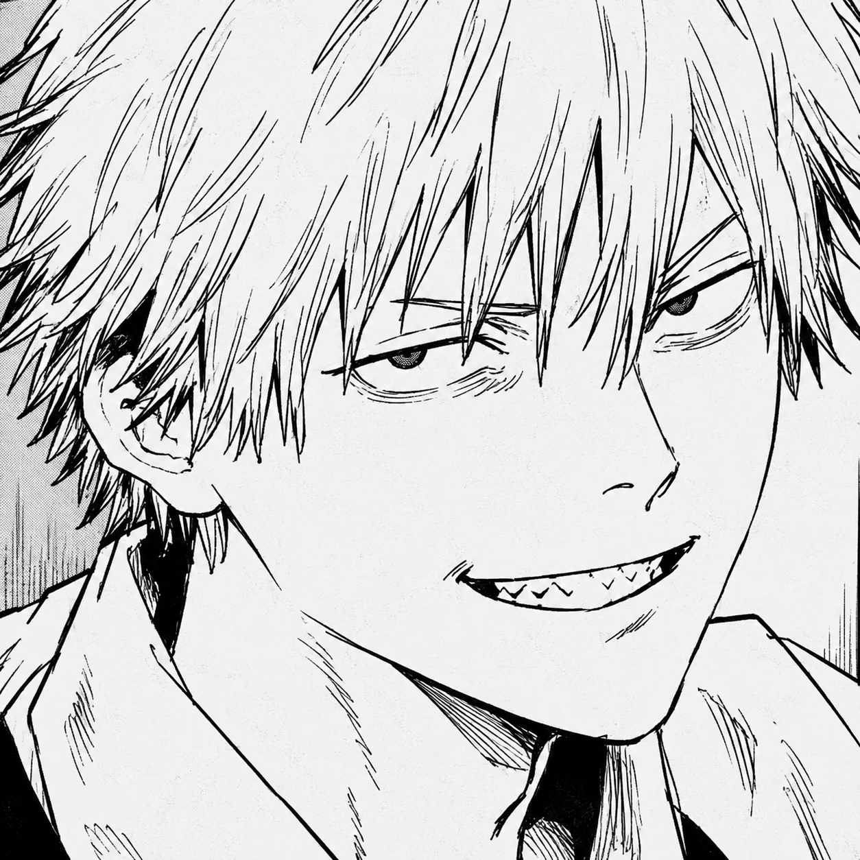 Denji manga panel PFP showing his signature smug smirk, Chainsaw Man art