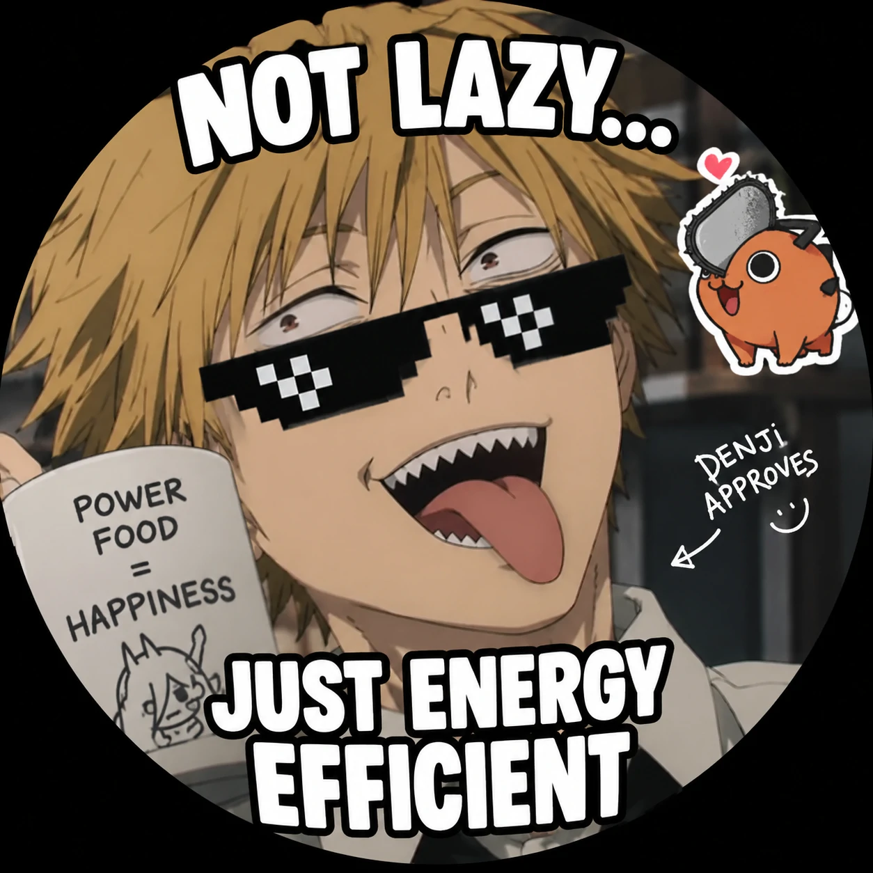 Denji meme PFP with funny edited Chainsaw Man frame and humorous caption style