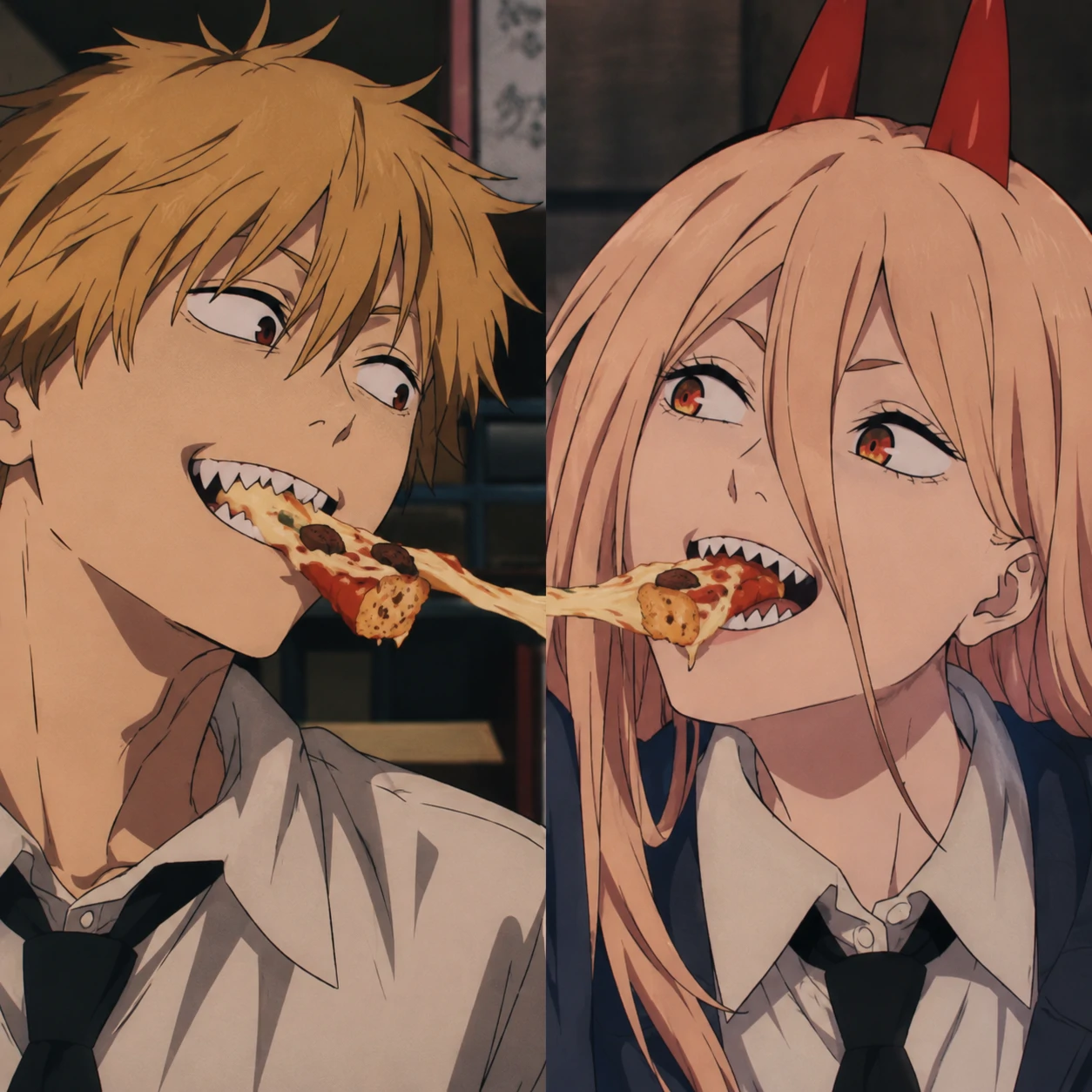 Denji and Power matching PFP set for couples, split Chainsaw Man anime icons