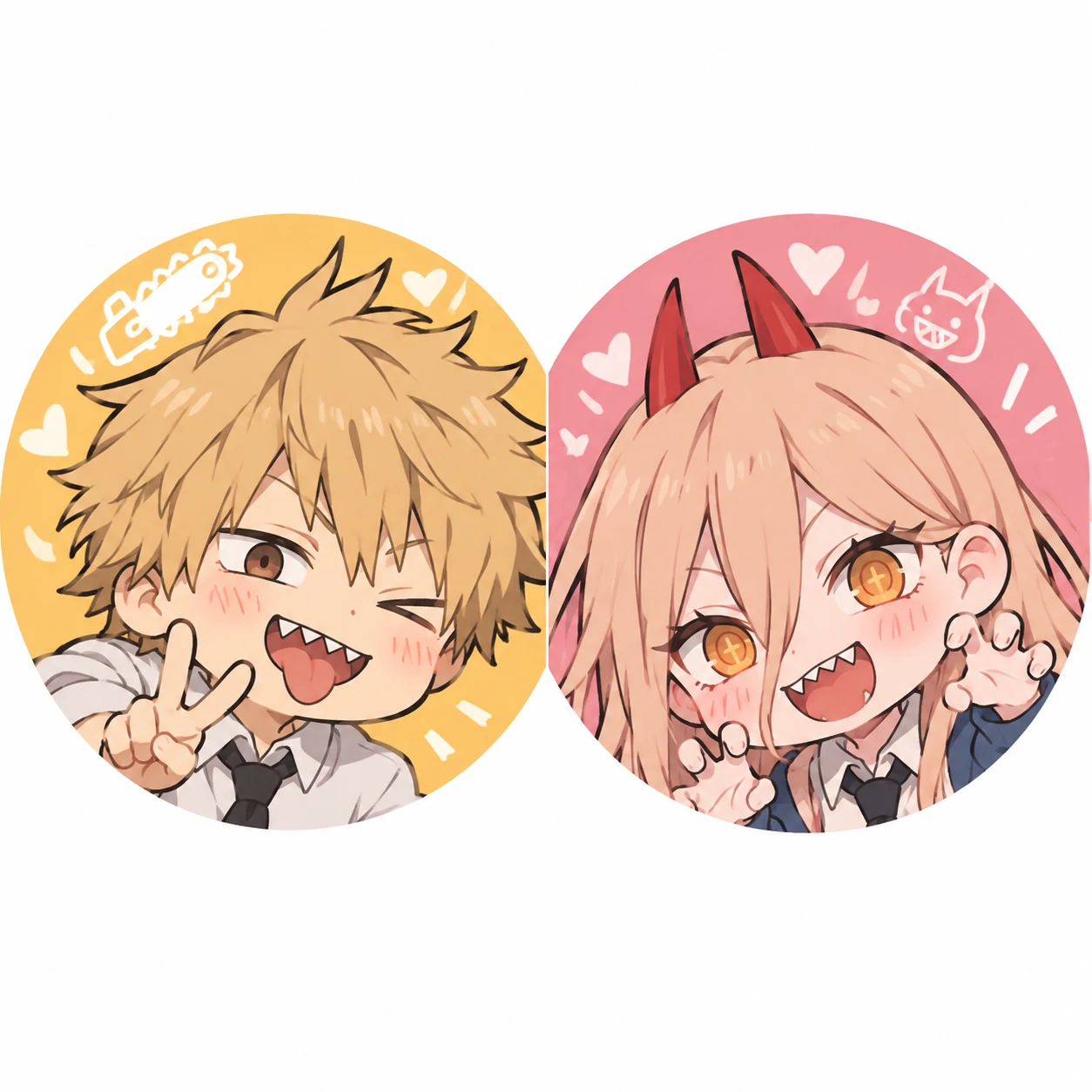 Denji x Power matching profile pictures in cute chibi anime art style