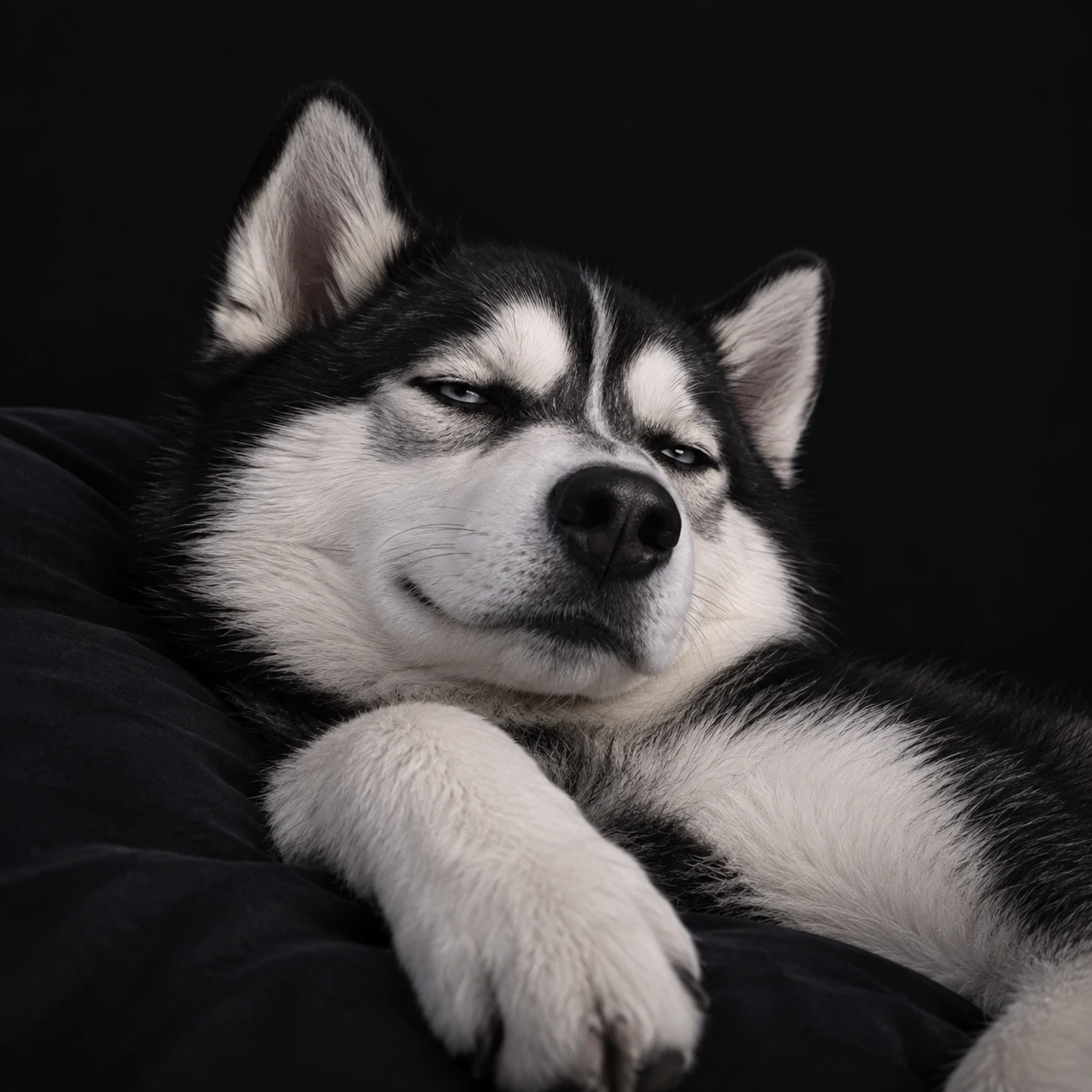 Chill dog PFP for Discord featuring a relaxed husky on dark background