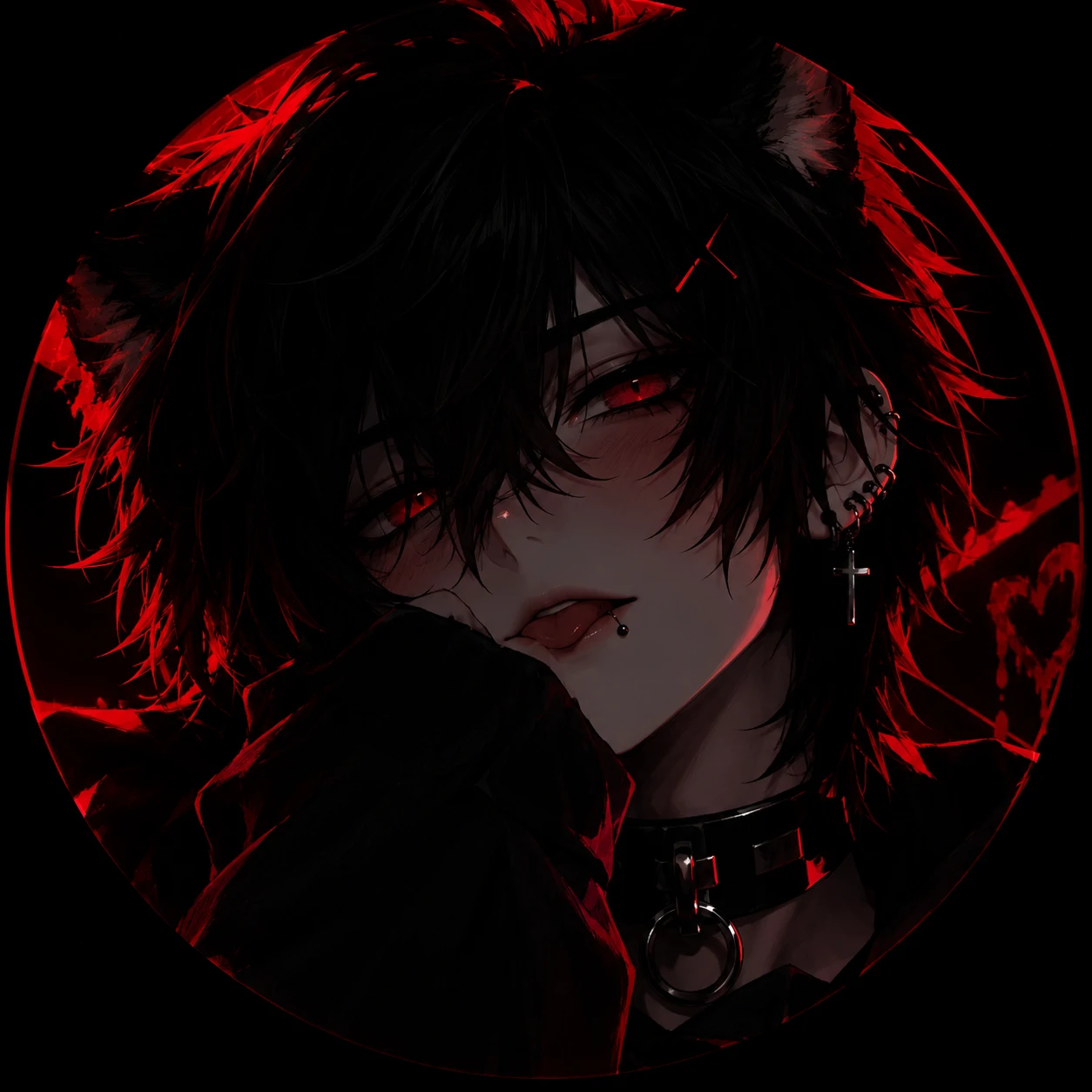 Dark emo femboy PFP optimized for Discord with deep shadows and red accents