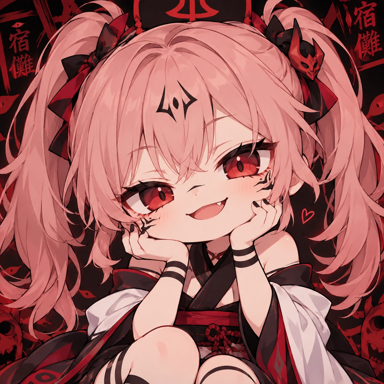 Chibi style female Sukuna icon with twin tails and cute expression