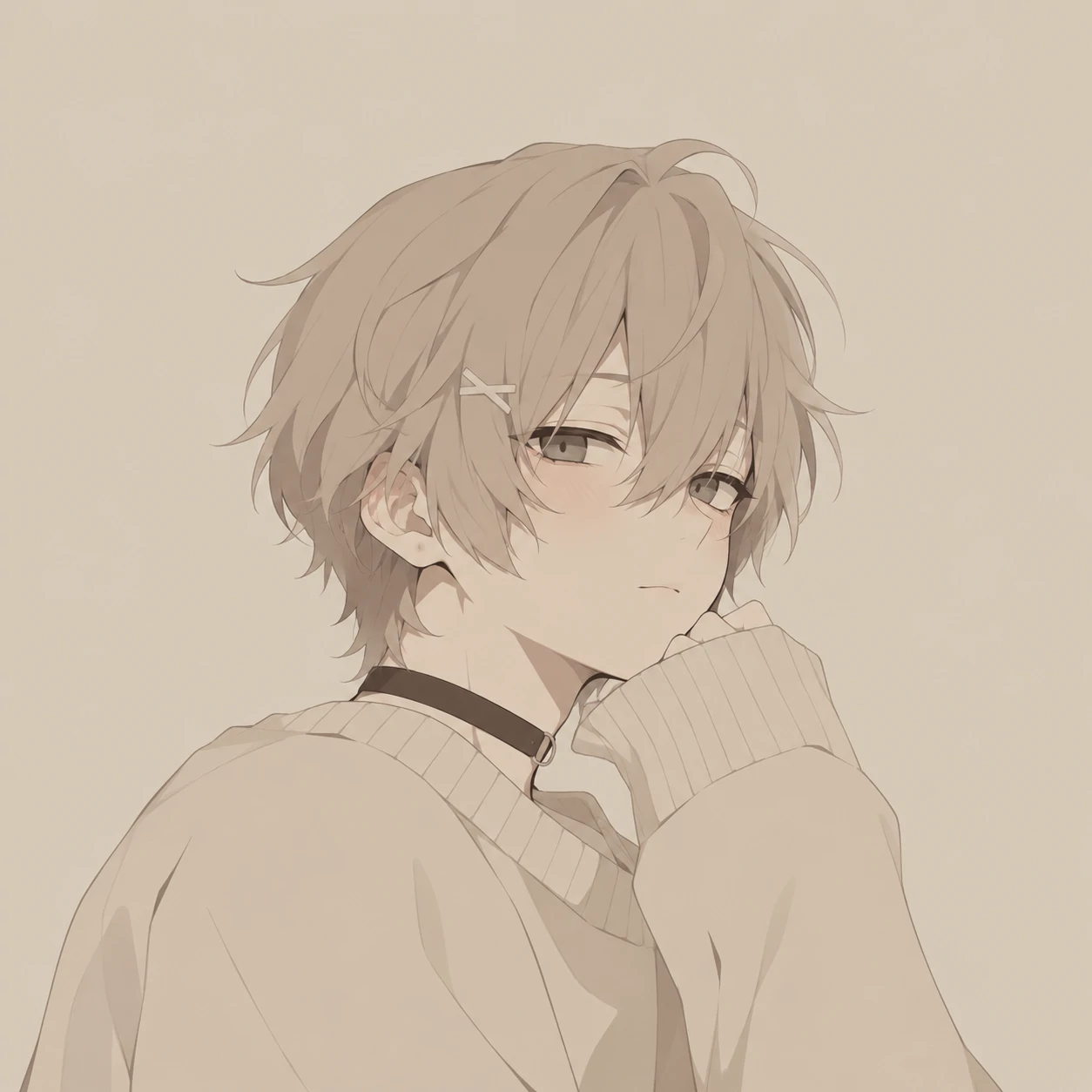 Femboy PFP aesthetic style with muted beige tones and minimal clean composition