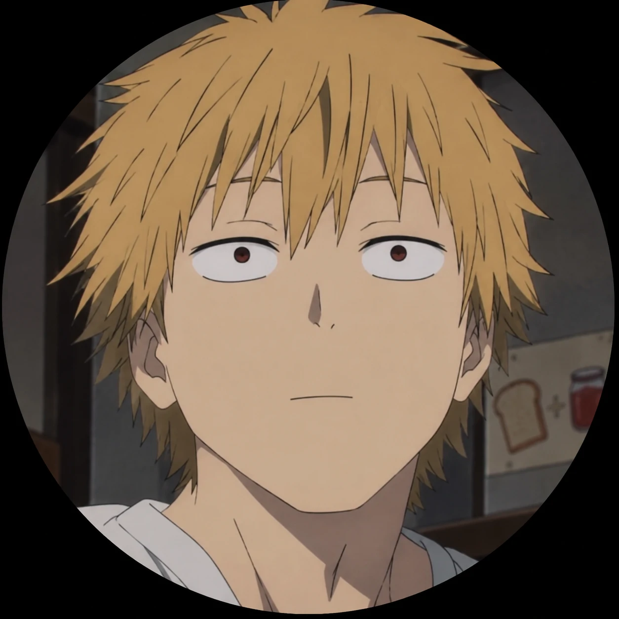 Funny Denji PFP with his iconic blank meme face from Chainsaw Man anime
