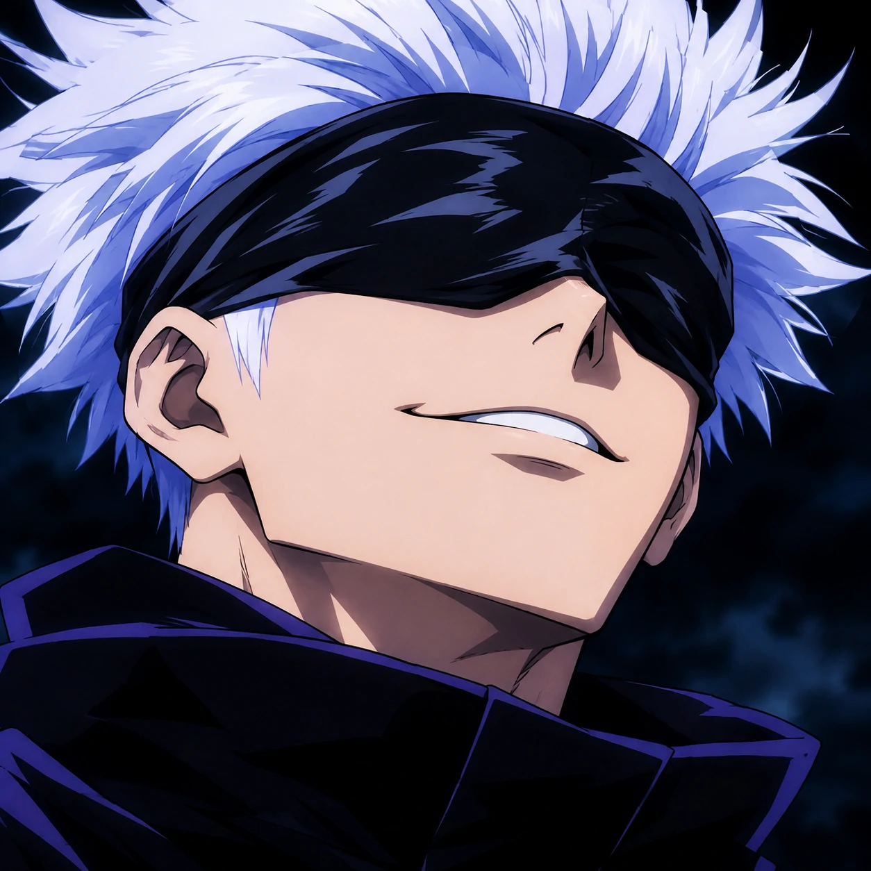 Gojo PFP in HD showing Satoru Gojo’s confident smirk under his black blindfold