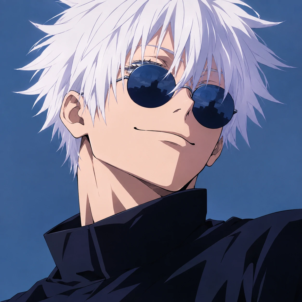 Cool anime Gojo PFP with round sunglasses and relaxed confident expression
