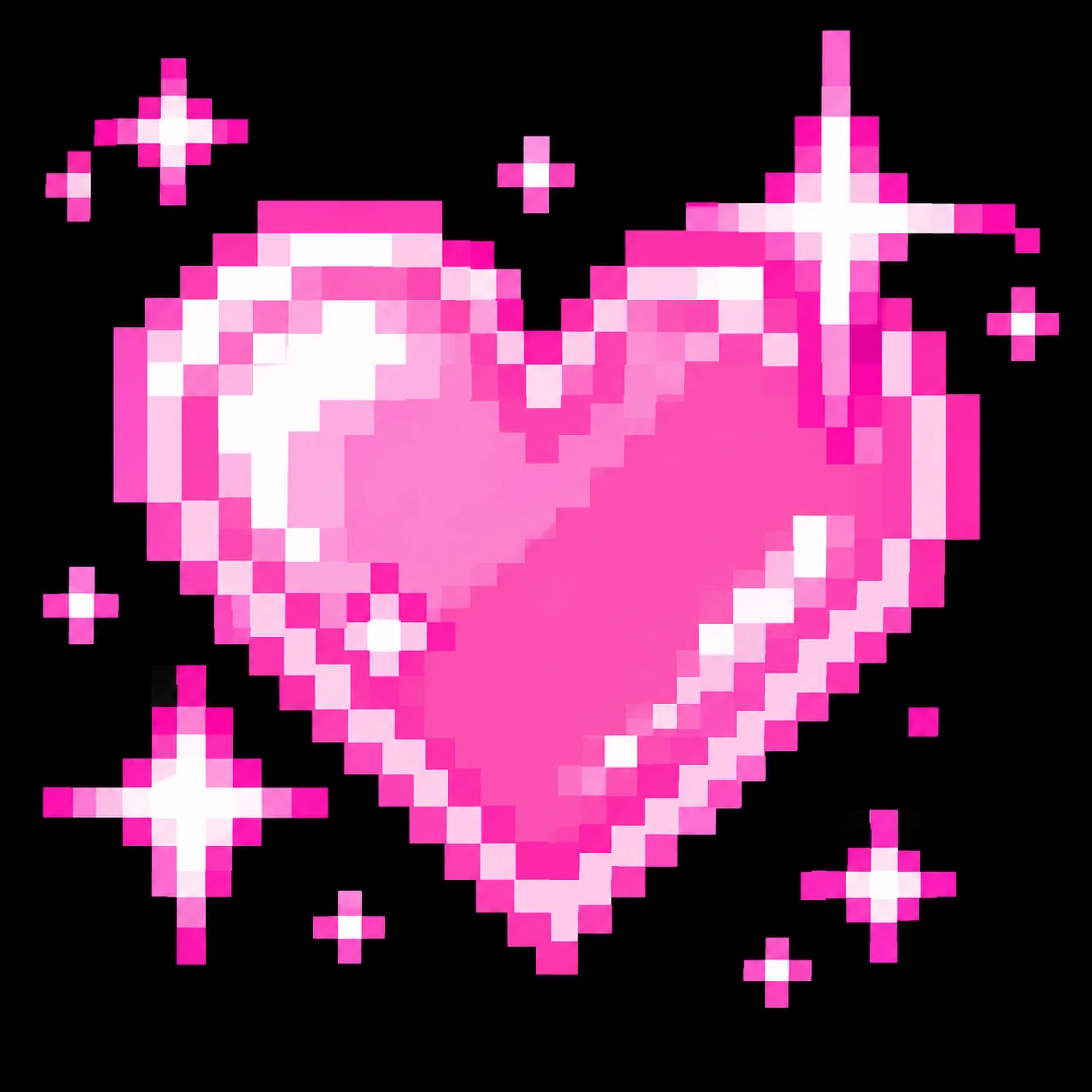 Y2K pixel heart pfp with chunky pixels and animated-style sparkle details