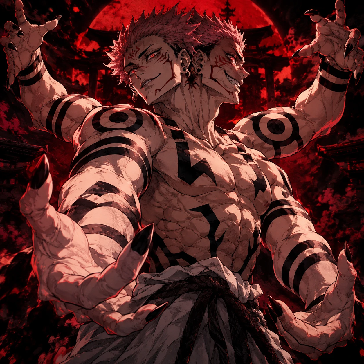 Heian Era Sukuna PFP showing true form with four arms and two faces