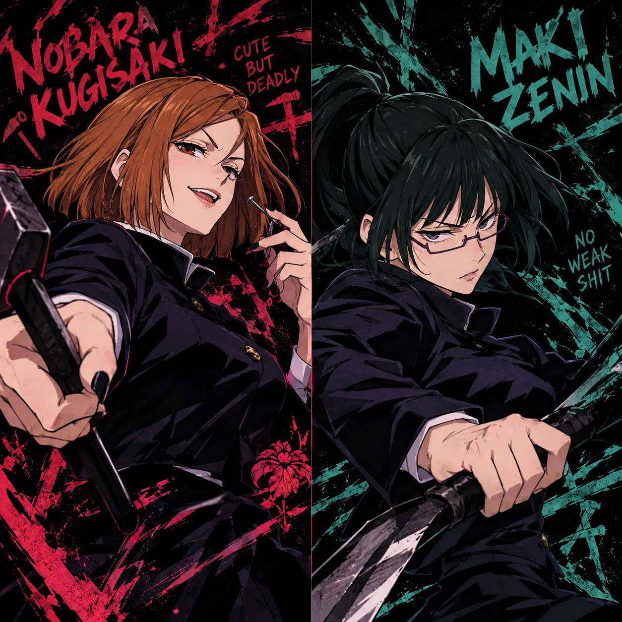 JJK matching profile pictures of Nobara Kugisaki and Maki Zenin as a duo