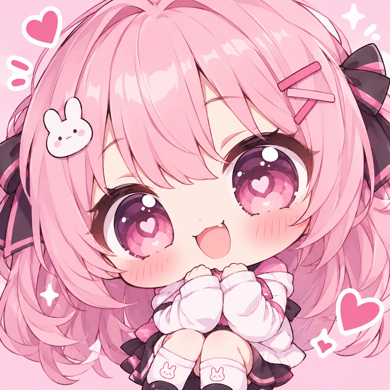 Kawaii chibi anime PFP with oversized head, tiny body, and rosy blush