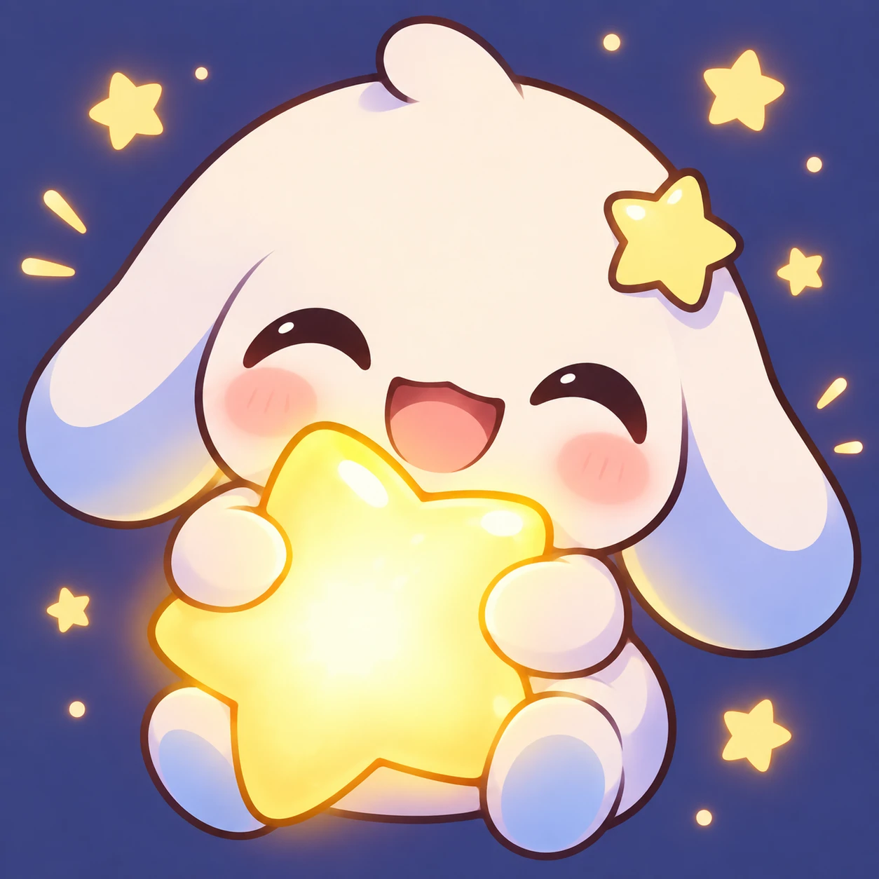Kawaii chibi mascot PFP holding a glowing star with a happy open smile