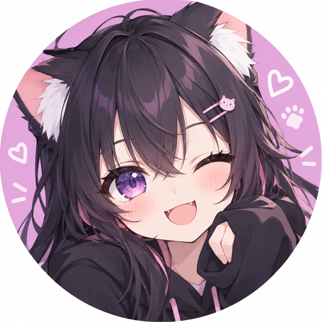 Kawaii Discord PFP of an anime character with cat ears and a playful wink
