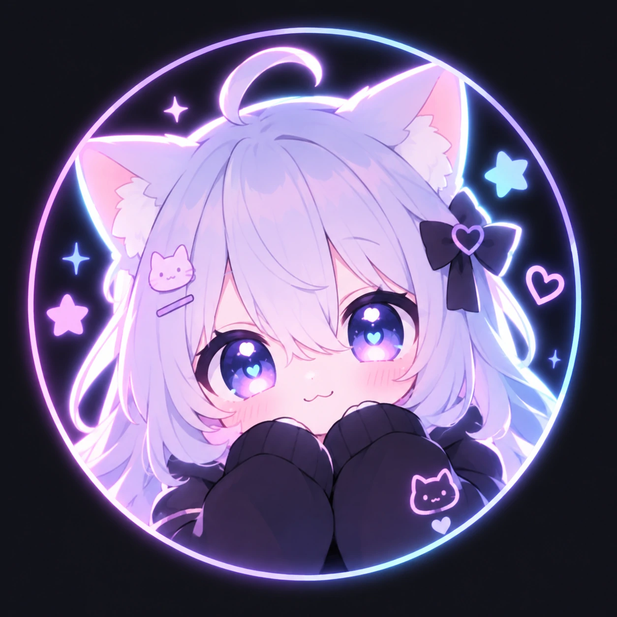 Kawaii PFP for Discord dark mode with a glowing pastel character outline