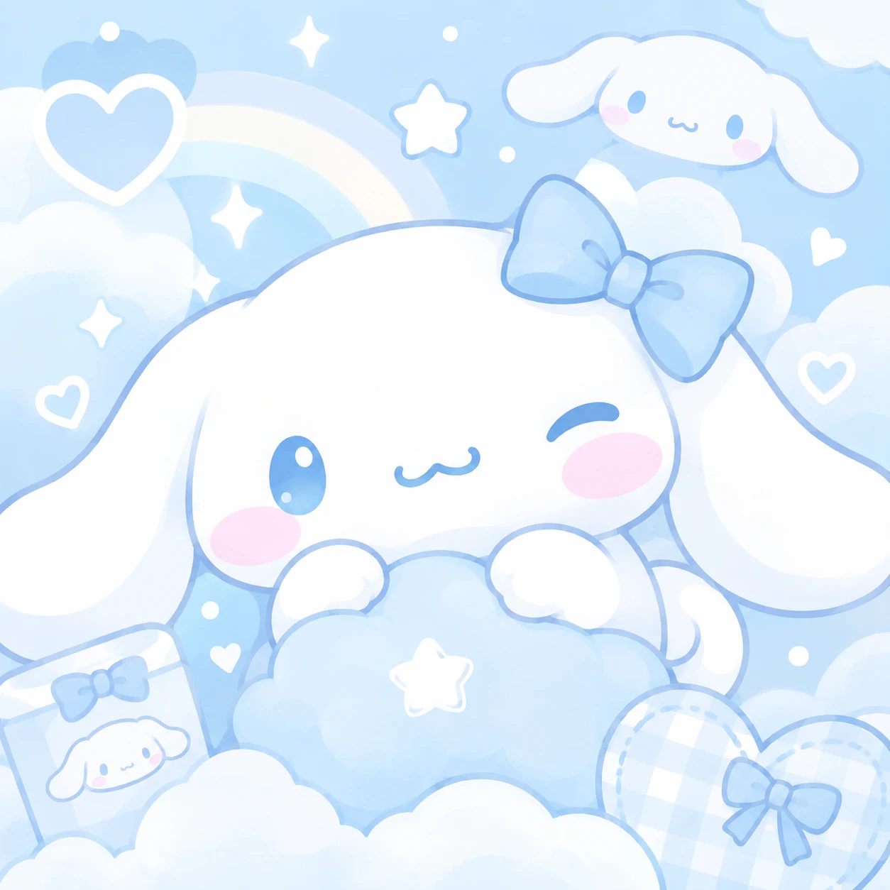 Cute light blue Cinnamoroll PFP with soft white and blue kawaii styling