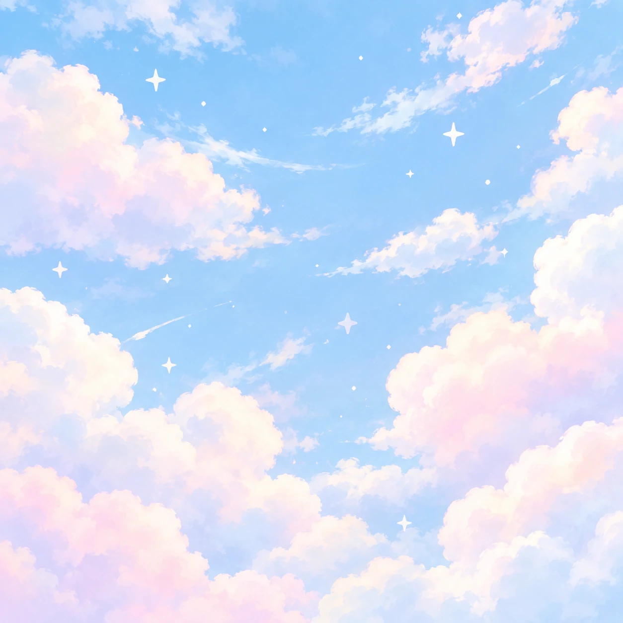 Light blue PFP with fluffy pastel clouds and a soft dreamy sky background