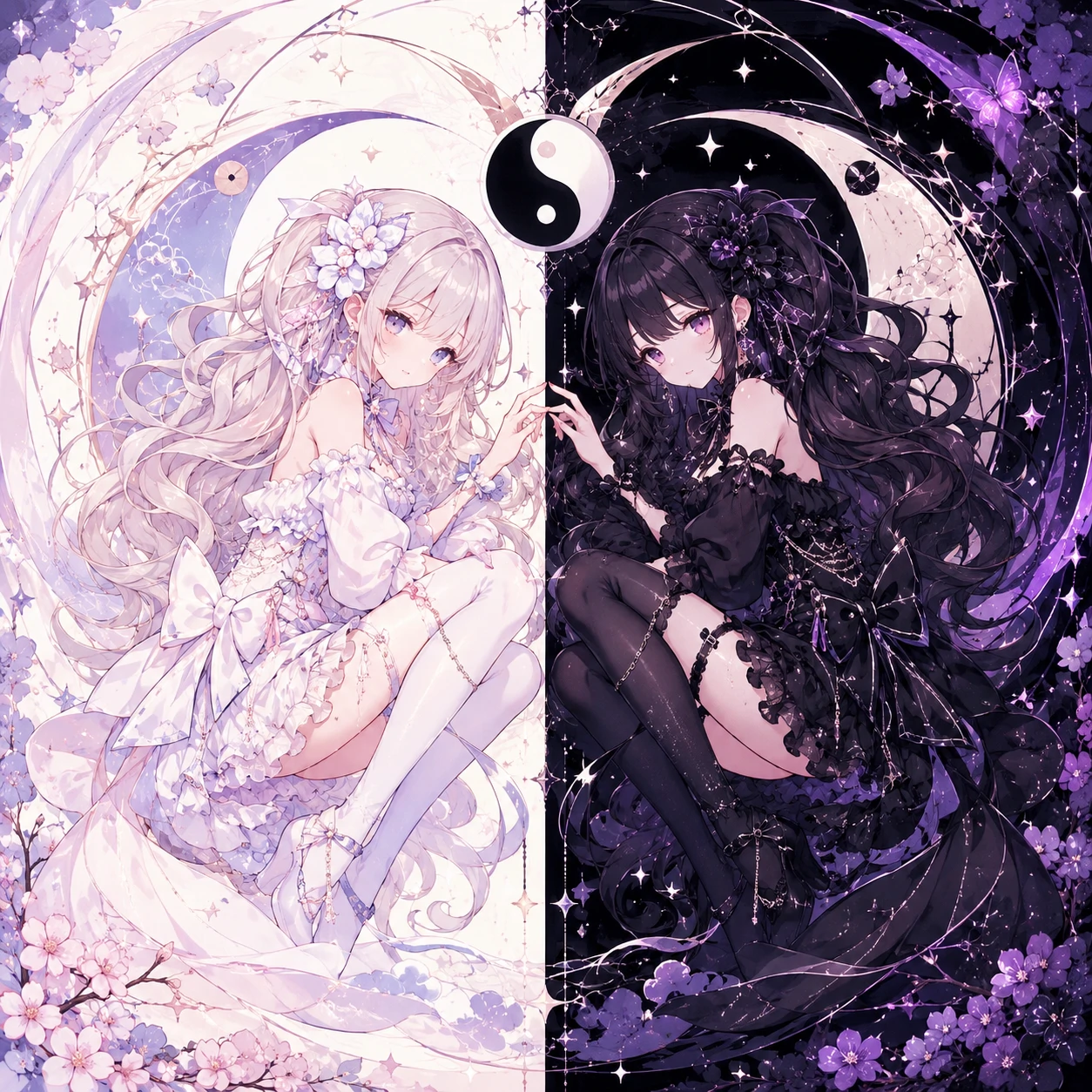 Matching anime pfp for girls with yin-yang light and dark theme
