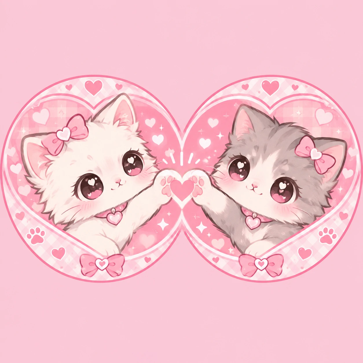 matching cutecore pfp set of two kittens touching paws inside a shared heart