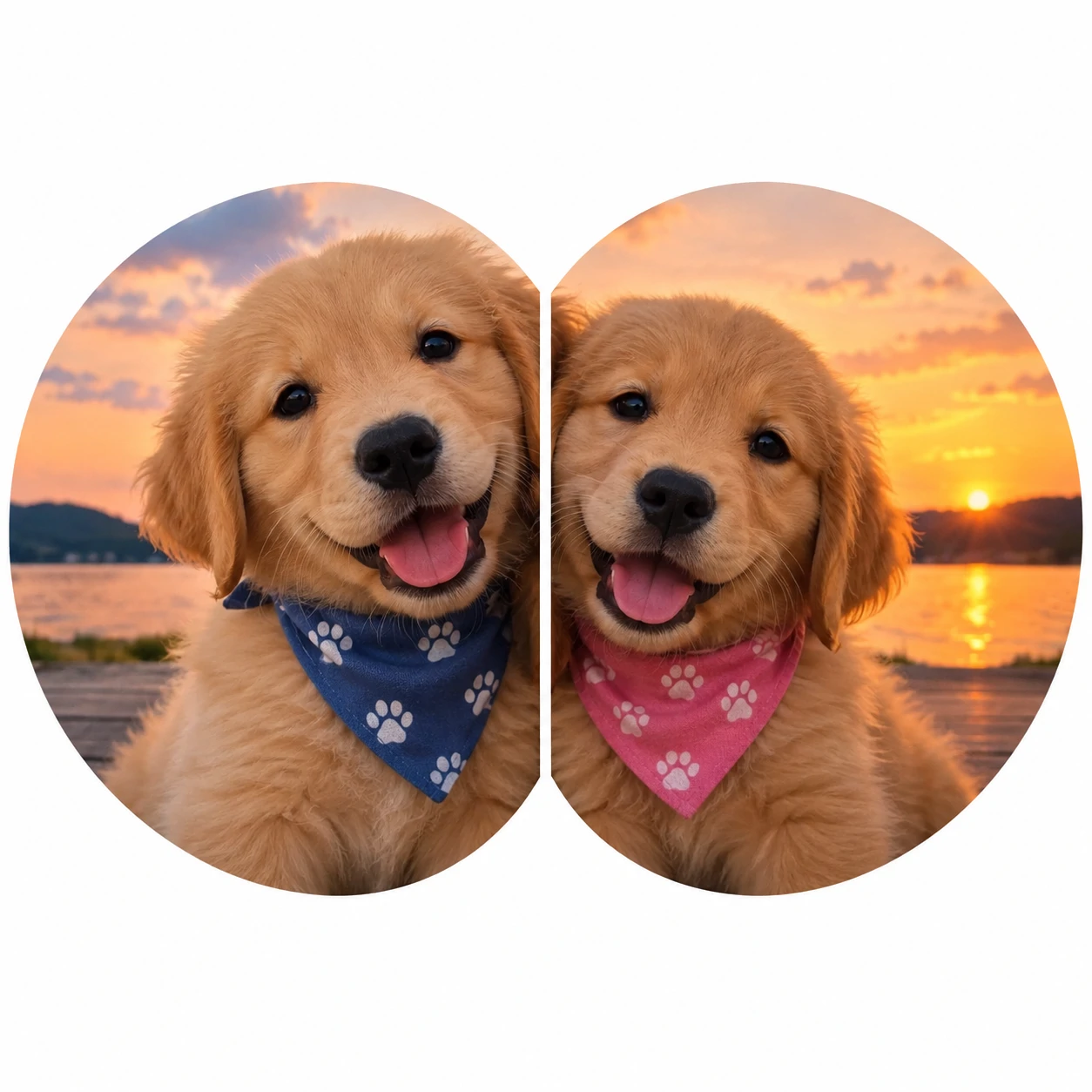 Matching dog PFP pair of two puppies forming one split image