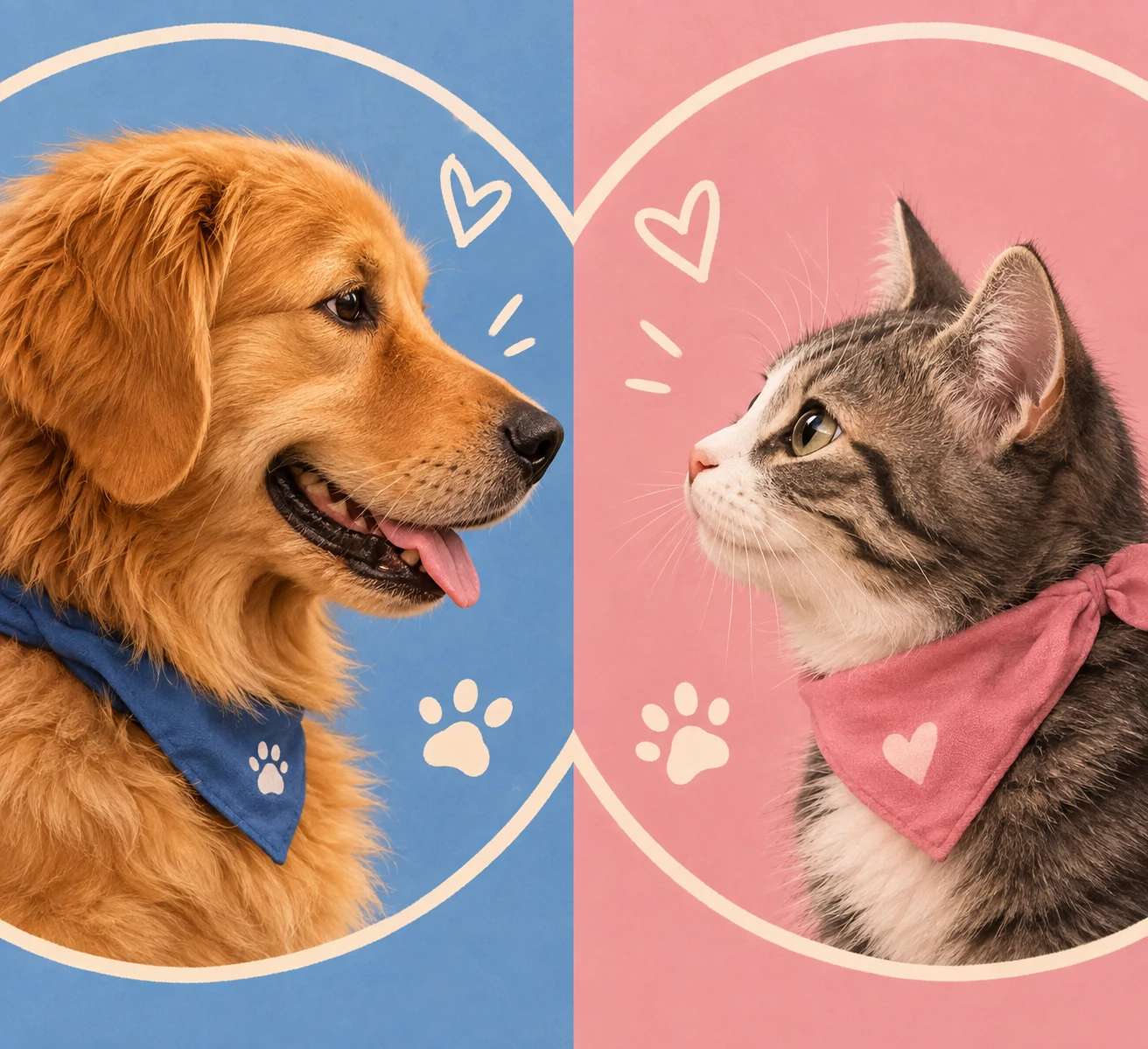 Matching PFP pair featuring a cute dog and a cat facing each other