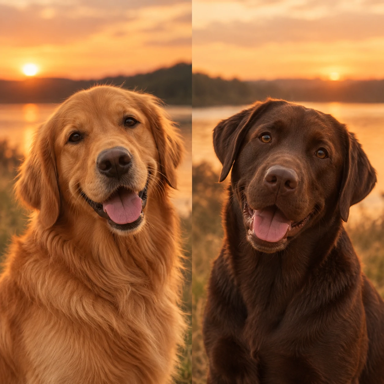 Matching dog PFP for couples showing a golden retriever and a Labrador