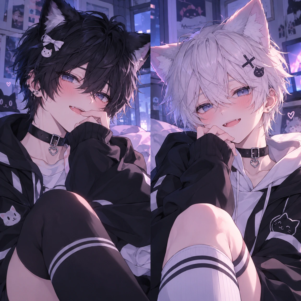 Anime matching femboy PFP pair with two characters from the same illustrated scene