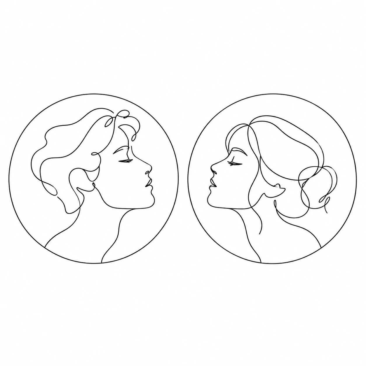 Matching white PFP couple set with continuous line art faces on white