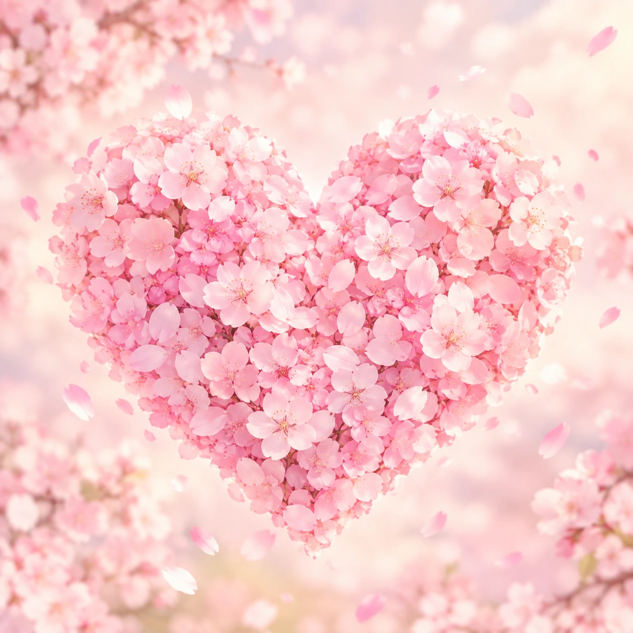 Pink heart pfp filled with cherry blossom petals on a soft spring background