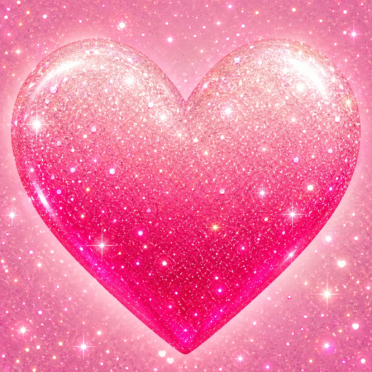 Pink heart pfp with a glitter gradient fading from hot pink to pale rose