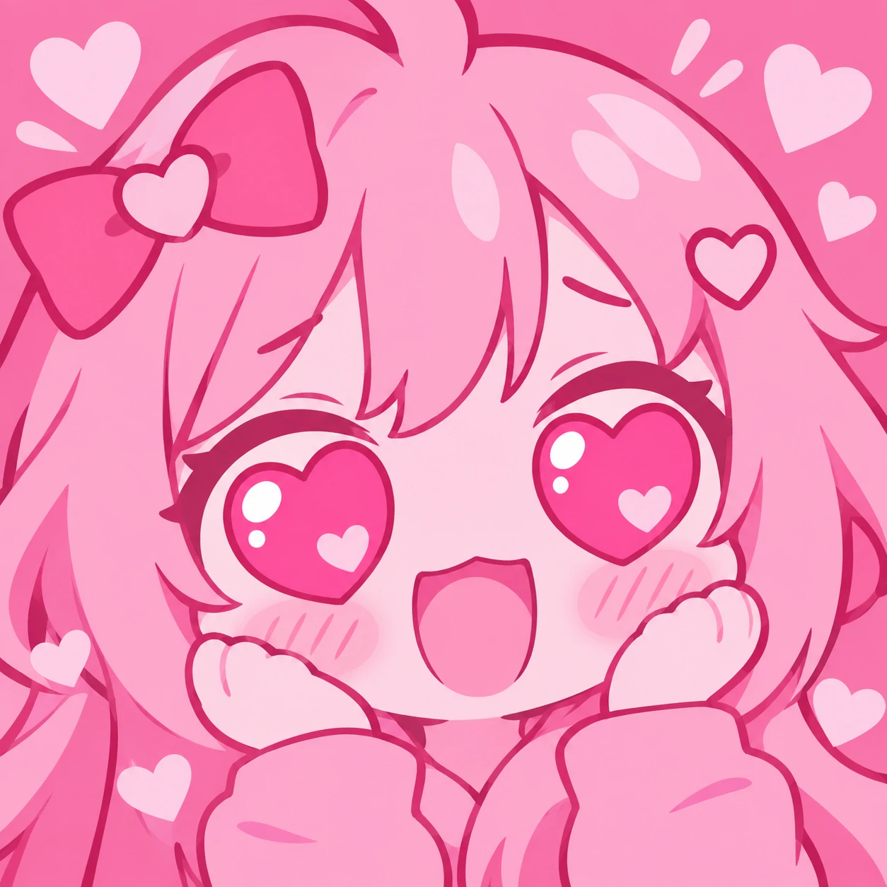 Pink kawaii chibi PFP with heart-shaped eyes and an adoring expression