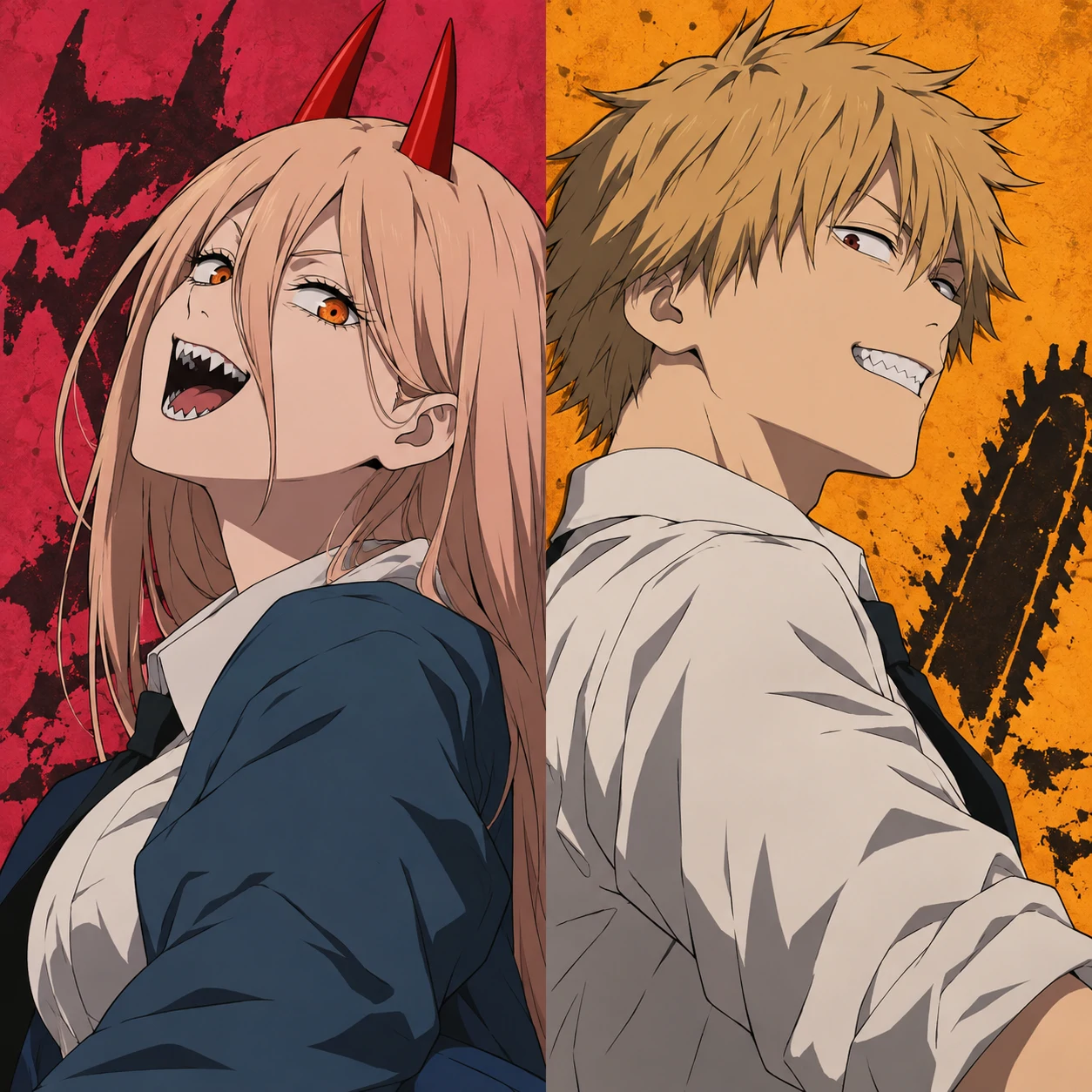 Power and Denji matching PFP from the anime, back-to-back pose icons