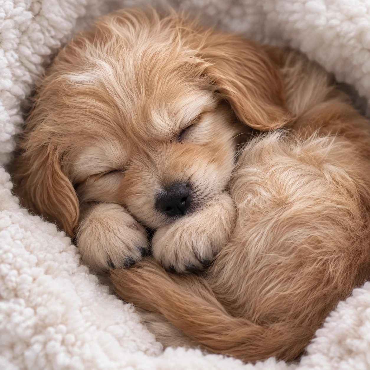 Puppy PFP of a tiny sleeping puppy with curled paws under its chin