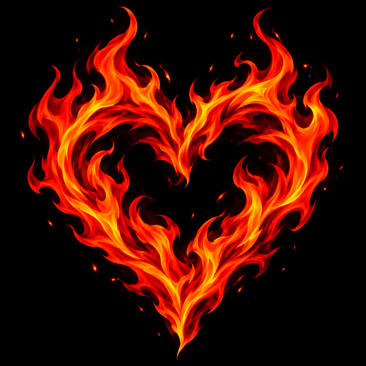 Red heart pfp shaped from stylized flames rising on a black background