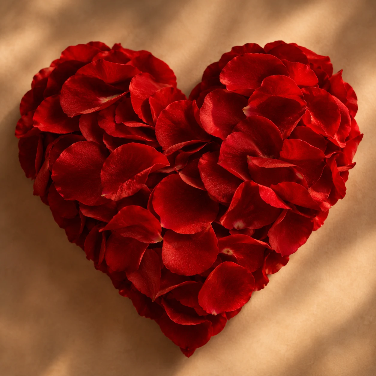 Red heart pfp formed from layered rose petals with soft romantic lighting