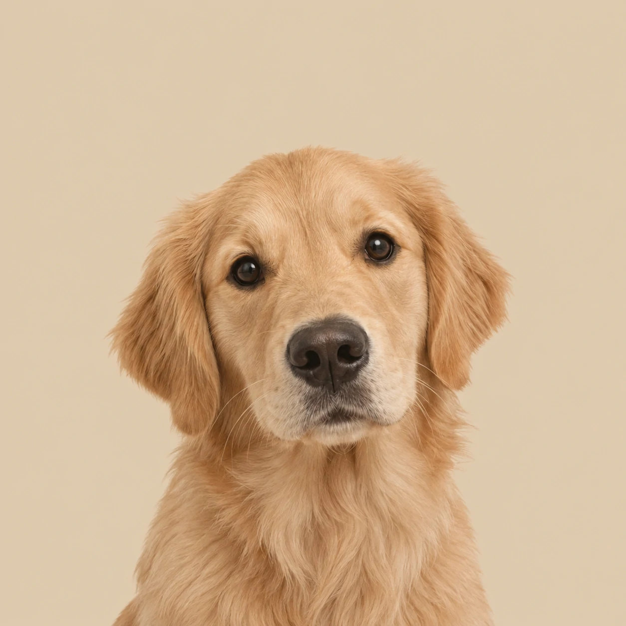 Simple aesthetic dog PFP of a dog on a plain beige background