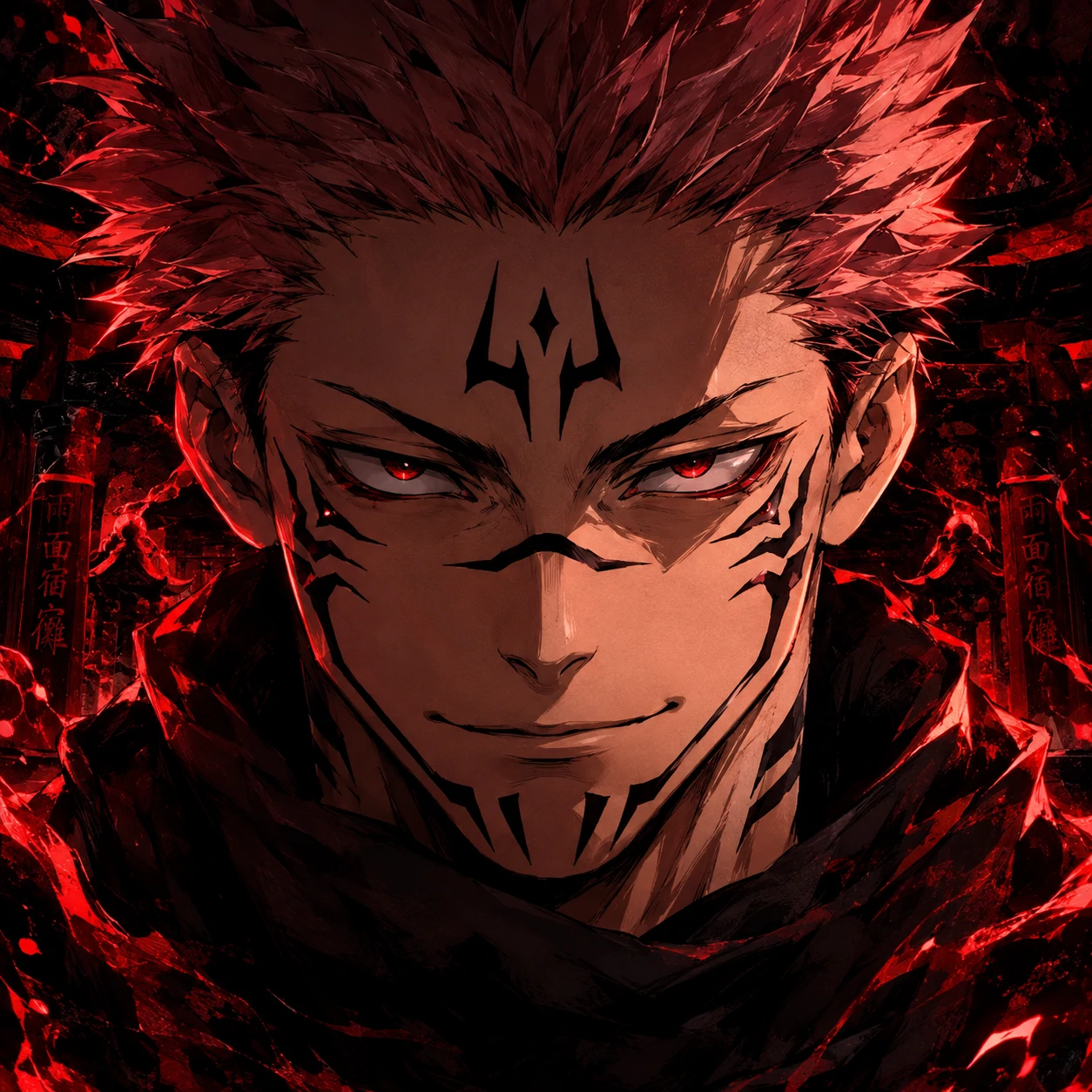 Sukuna 4K wallpaper cropped as profile picture with full face and markings