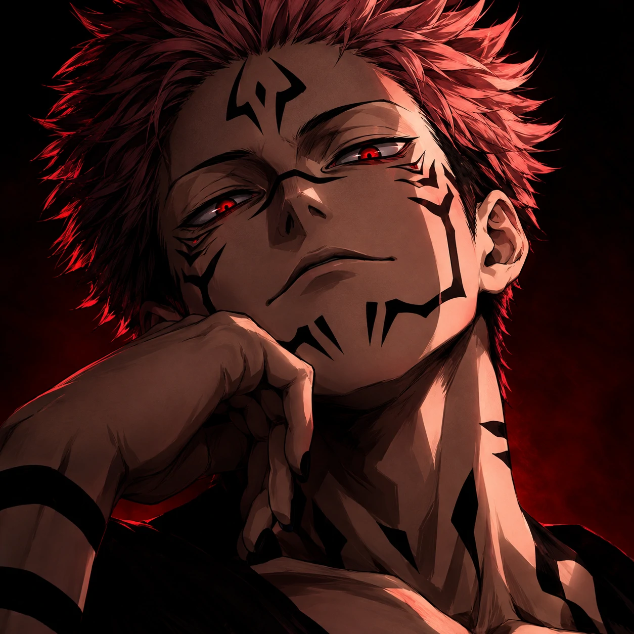 Sukuna PFP 4K high definition for Discord with sharp cursed mark details