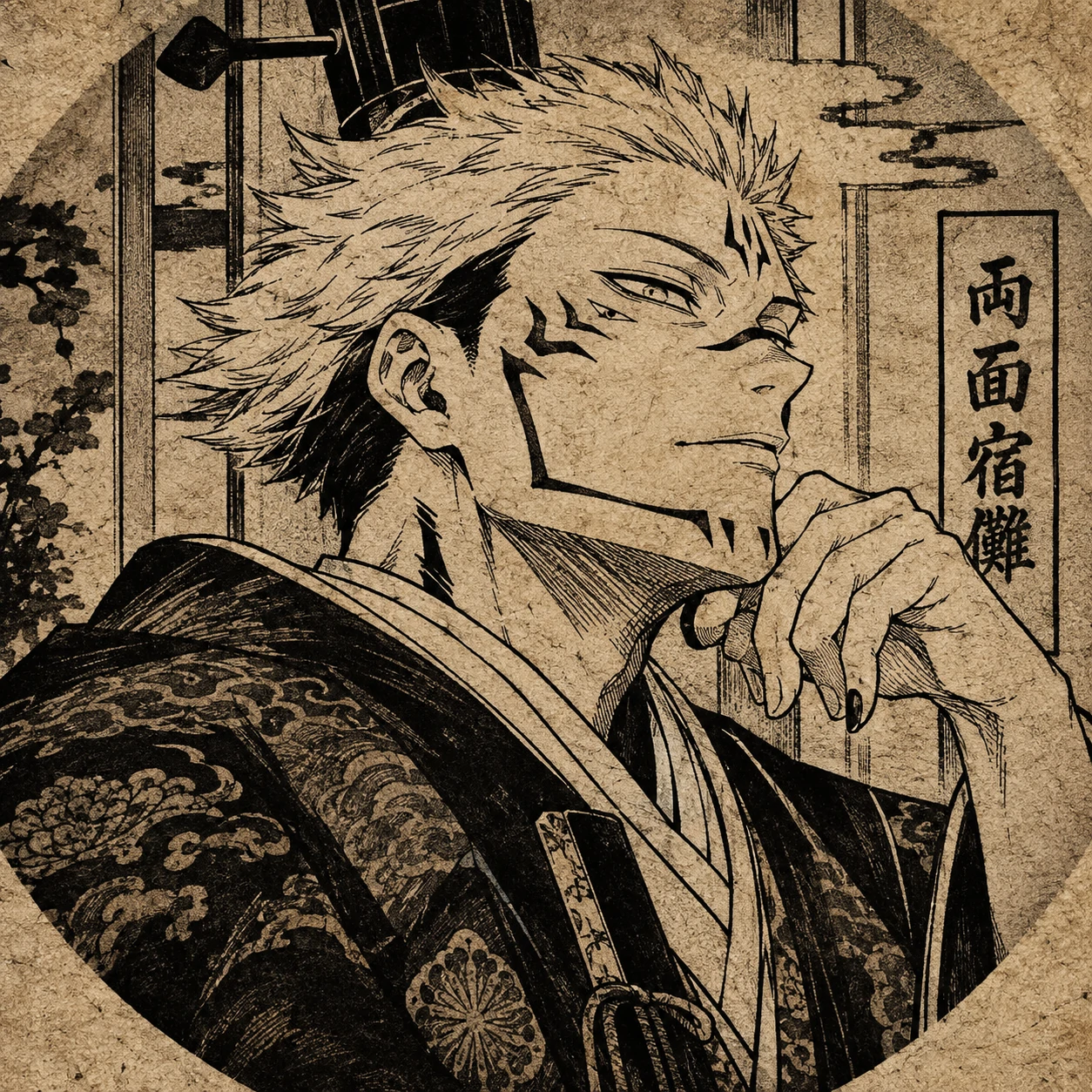 Sukuna manga PFP from Heian era flashback panels with traditional styling