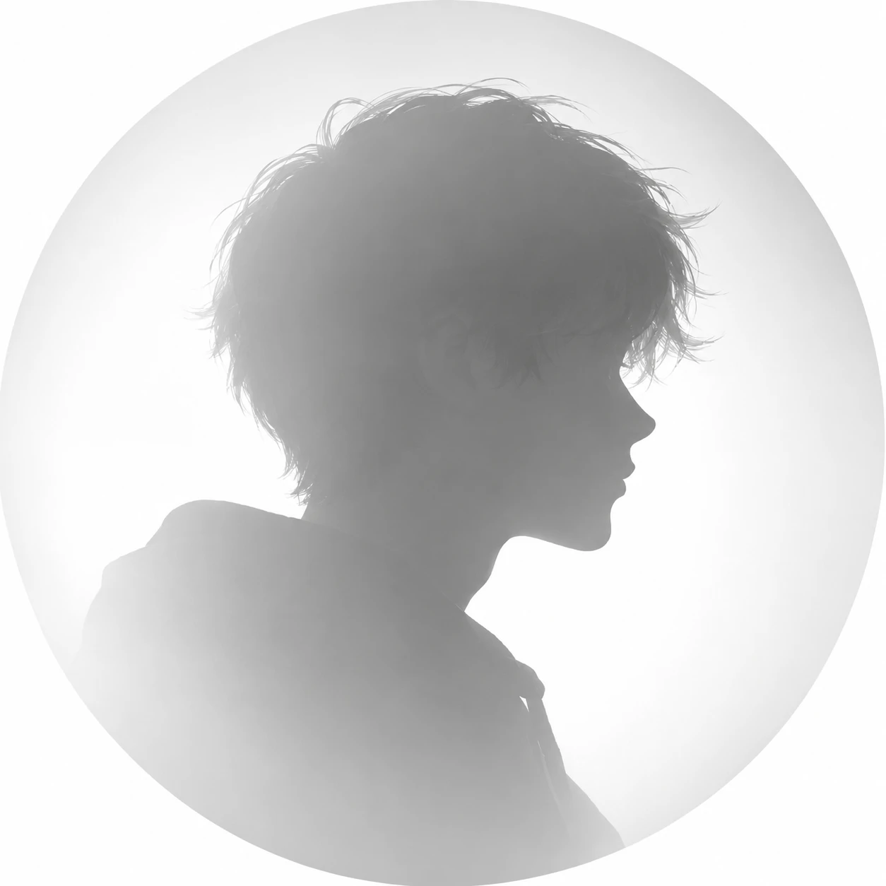 White PFP boy side-profile silhouette in soft grey and white gradient tones