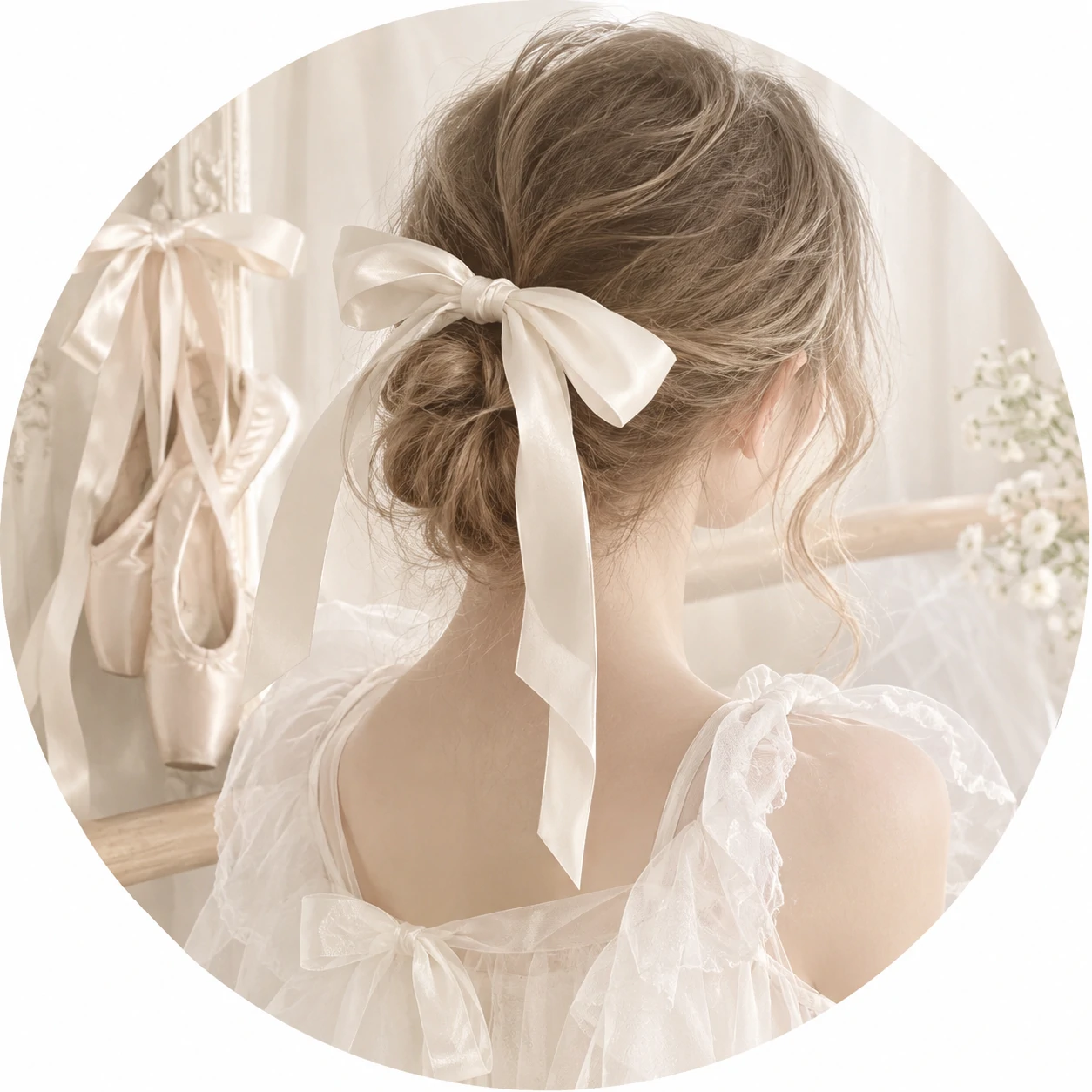White PFP girl theme with ballet ribbon details and soft ivory aesthetic tones