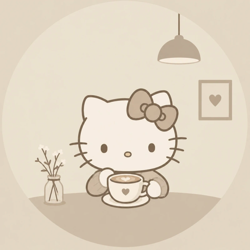 Minimal beige aesthetic Hello Kitty PFP with clean lines and neutral tones