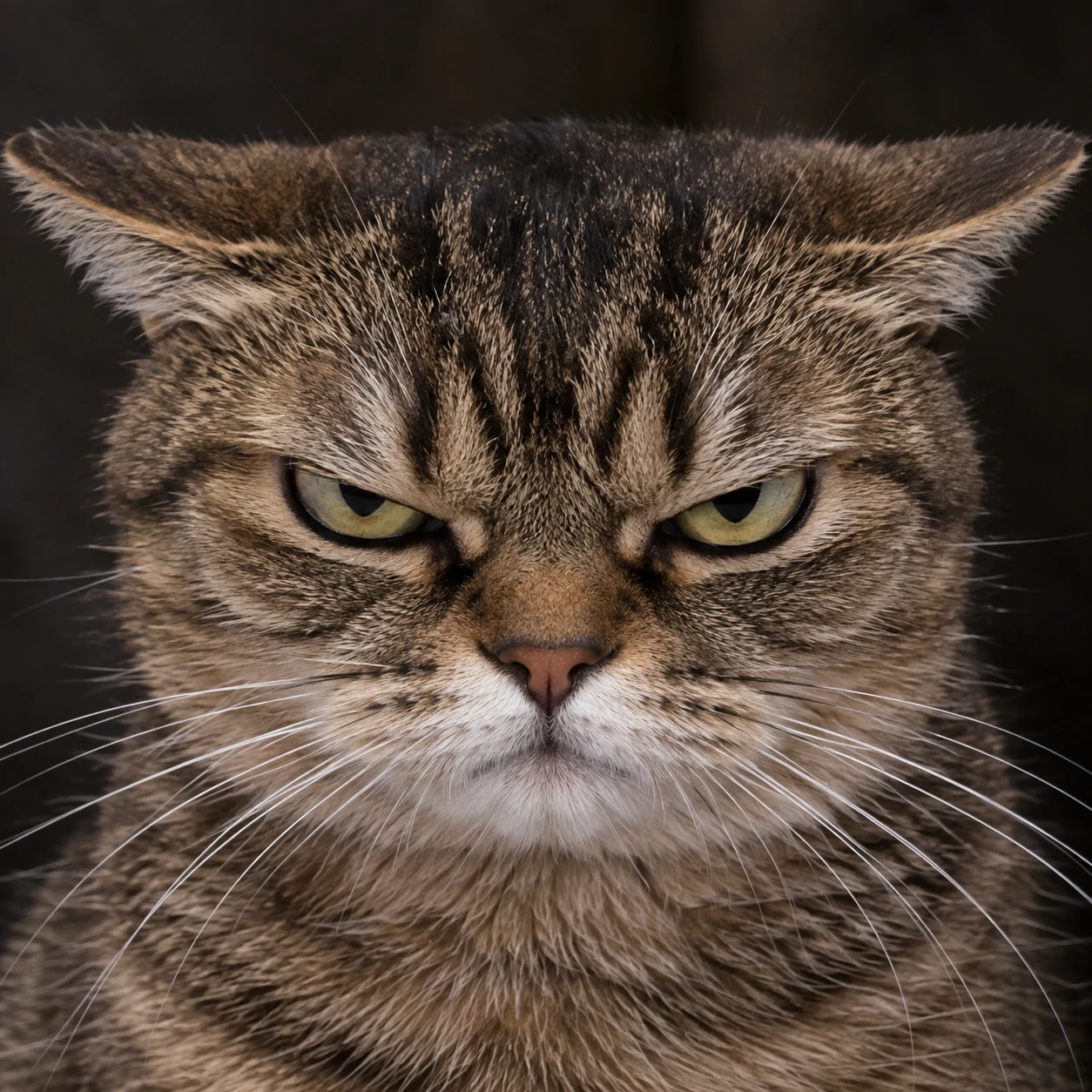 Angry cat PFP showing a cat with flattened airplane ears and narrowed eyes